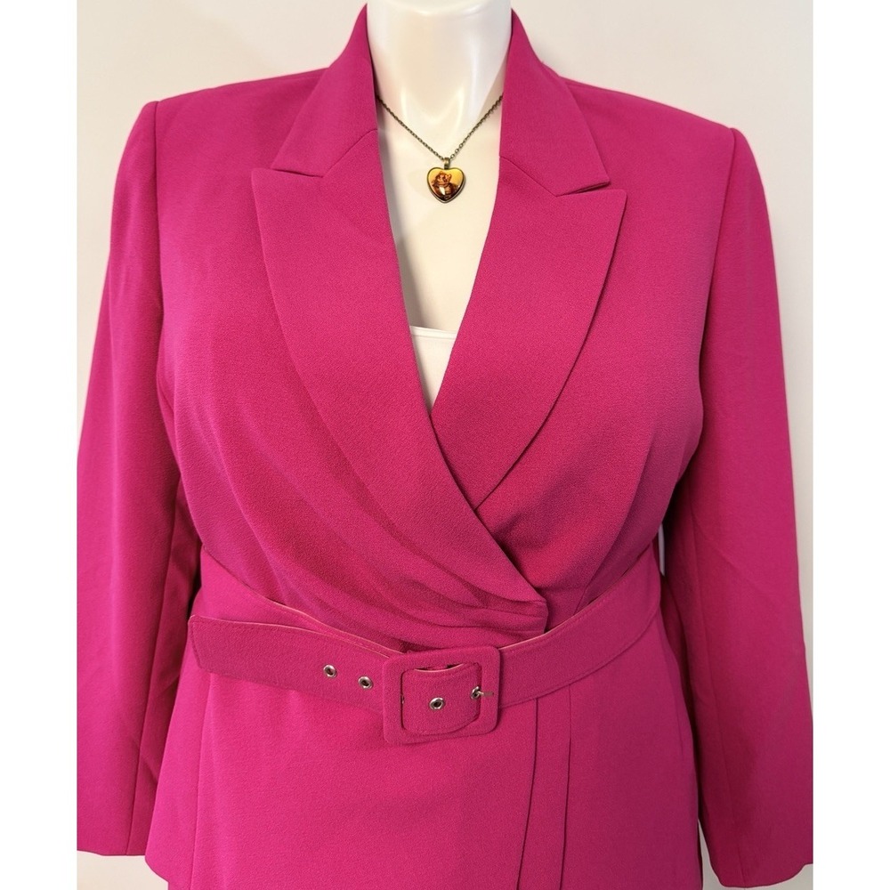 NEW $349 Tahari ASL Skirt Suit Womens Sz 18W 2 Pc Set Pink Belted Blazer Midi - Picture 3 of 16